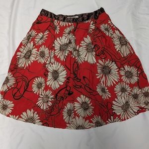 Women's ROMY Red, Brown,& White Floral A-Line Knee Length Skirt TgSz Medium